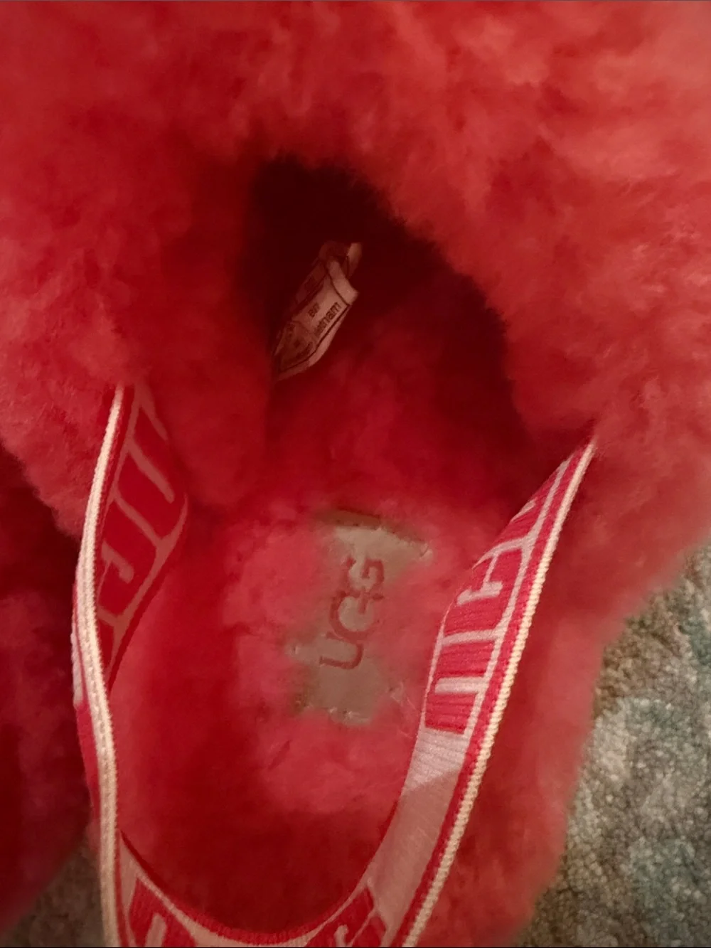 UGG Kids Coral Fuzz Slide with Branded Heel Strap